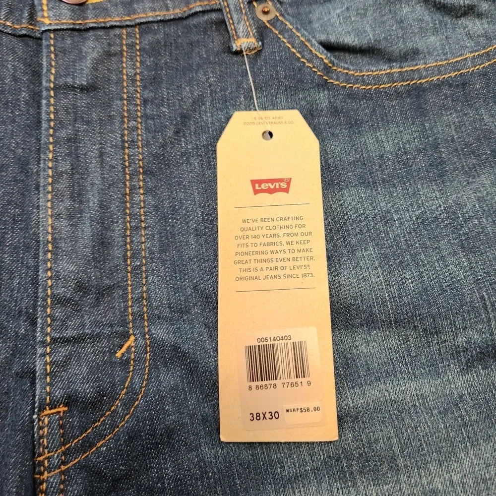 Levis 514 Jeans Men 38x30 Straight Leg Regular‎ Fit Whiskers Marble Blue Stretch